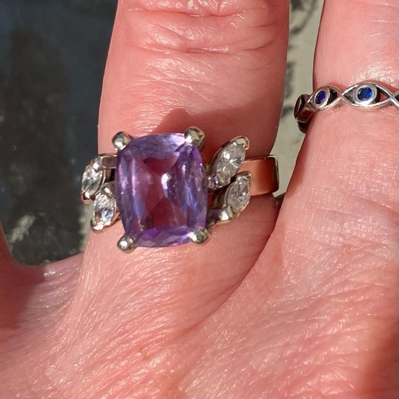 14kt White Gold Diamond Amethyst Ring. Sz 5.5 - Picture 5 of 14